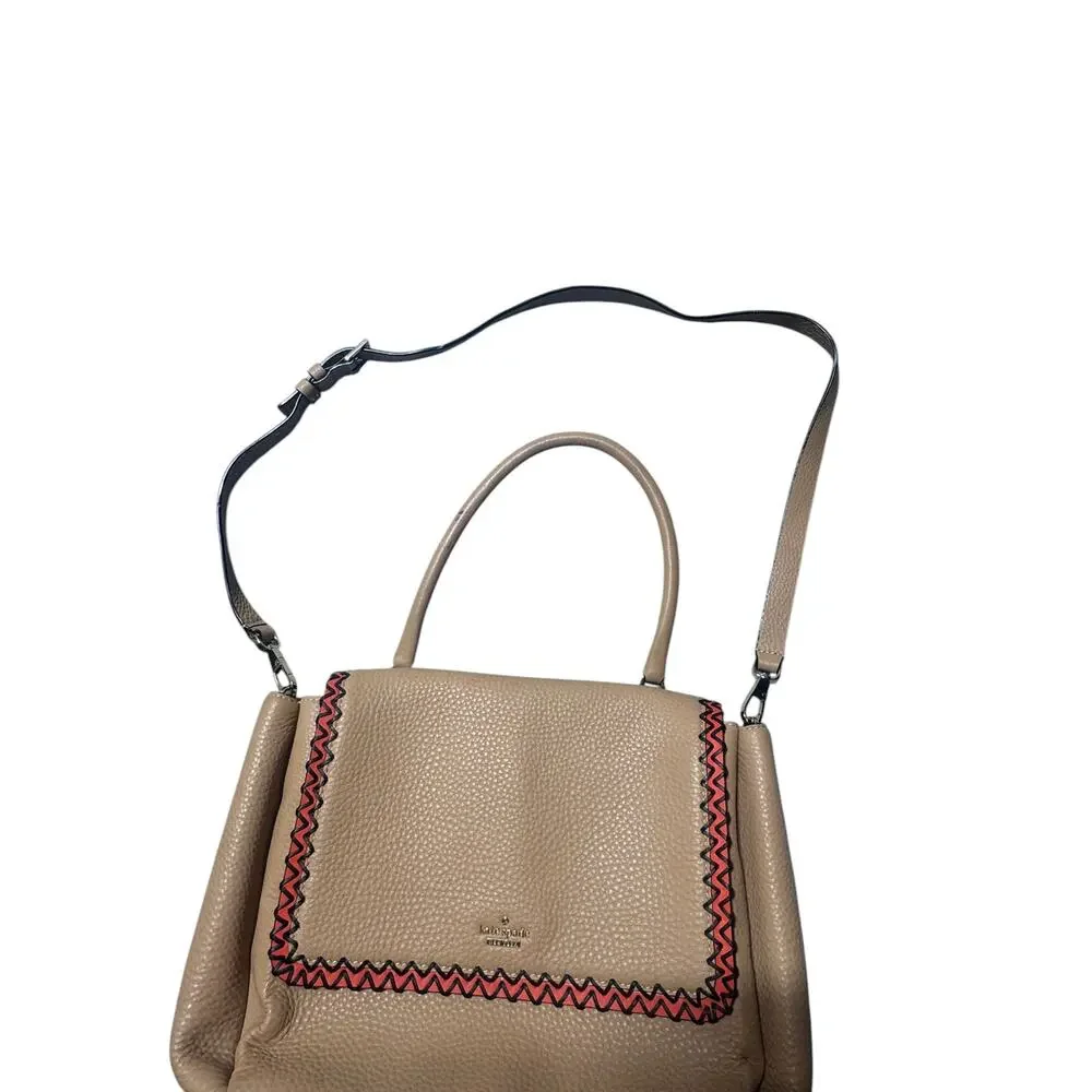 Kate Spade Shoulder Bag Womens Beige Leather Sheffield Street Coralie Woven Trim